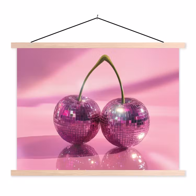 Glitter - Discobol - Roze - Kersen textielposter latten blank klein -3d