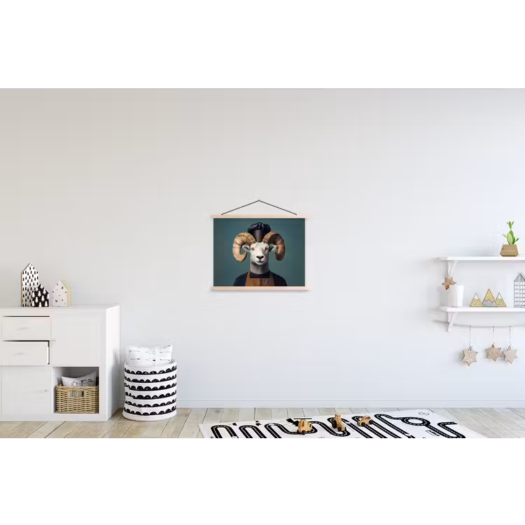 Geit - Hoorns - Kokskleding textielposter latten blank klein -kinderkamer