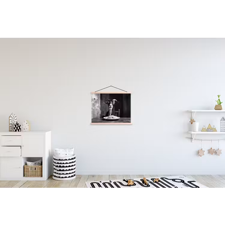 Geit - Bord - Spaghetti - Zwart Wit textielposter latten blank klein -kinderkamer