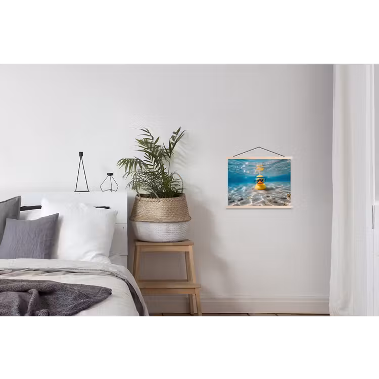 Duikbril - Eend - Water textielposter latten blank klein -woonkamer