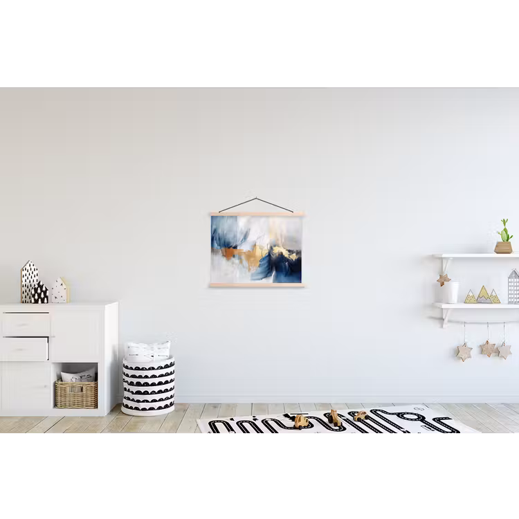 Goud - Blauw - Watercolor - Kunst - Modern textielposter latten blank klein -kinderkamer