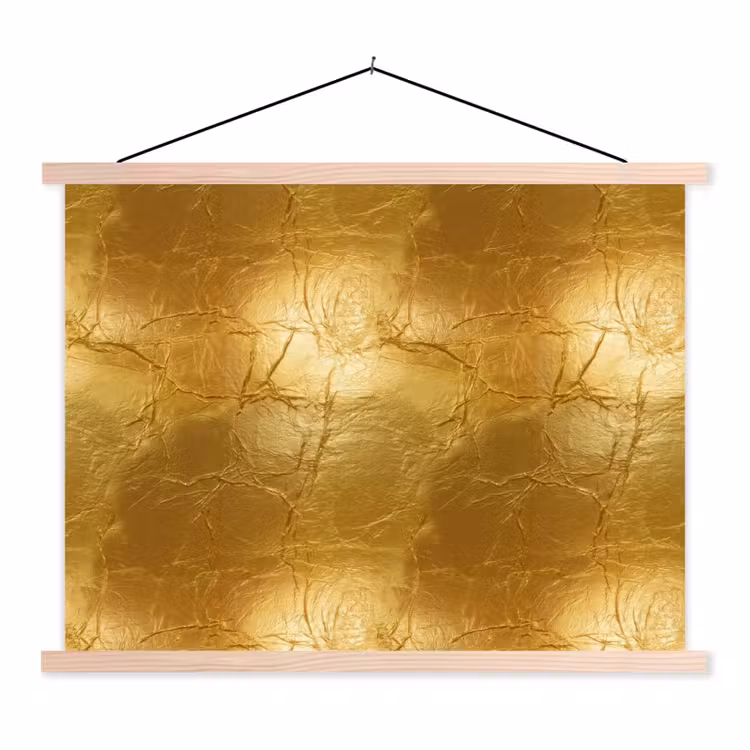 Bladgoud - Vintage - Textuur - Warm Goud textielposter latten blank klein 122 -3d