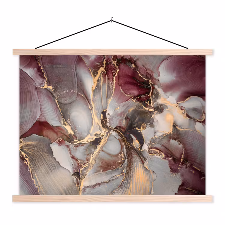Goud - Marmer - Paars textielposter latten blank klein -3d