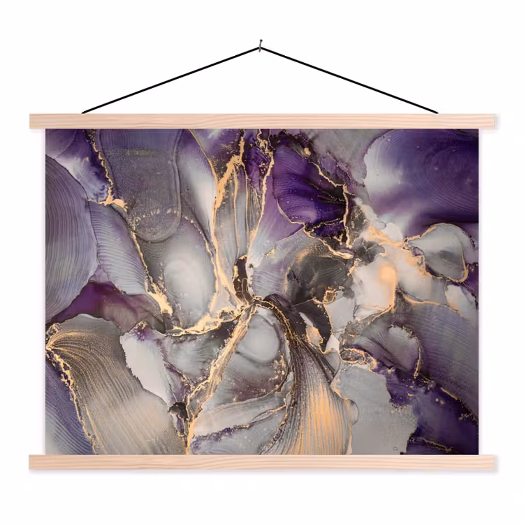 Goud - Paars - Marmer textielposter latten blank klein -3d