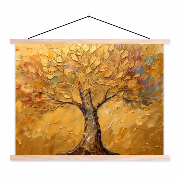 Goud - Boom - Abstract - Modern textielposter latten blank klein -3d