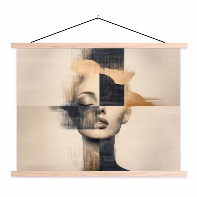 Goud - Vrouw - Rechthoeken textielposter latten blank klein -3d