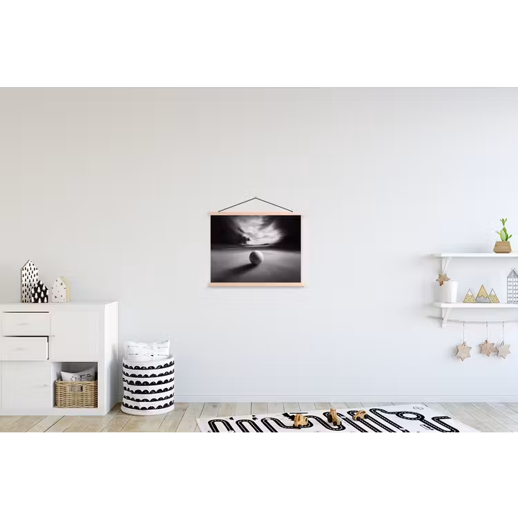 Golfbal - Wazig - Zwart textielposter latten blank klein -kinderkamer