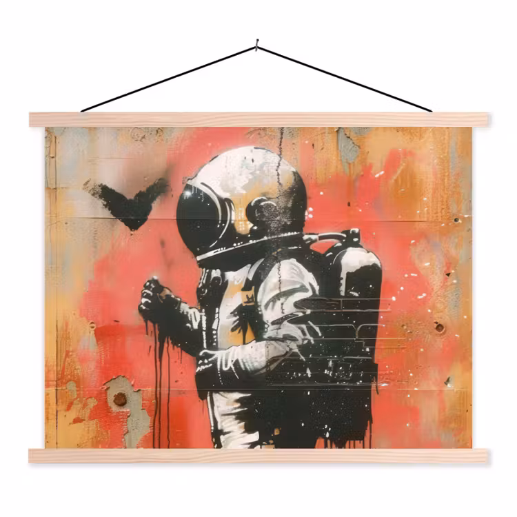Graffiti - Astronaut - Street art - Ruimte - Banksy textielposter latten blank klein -3d