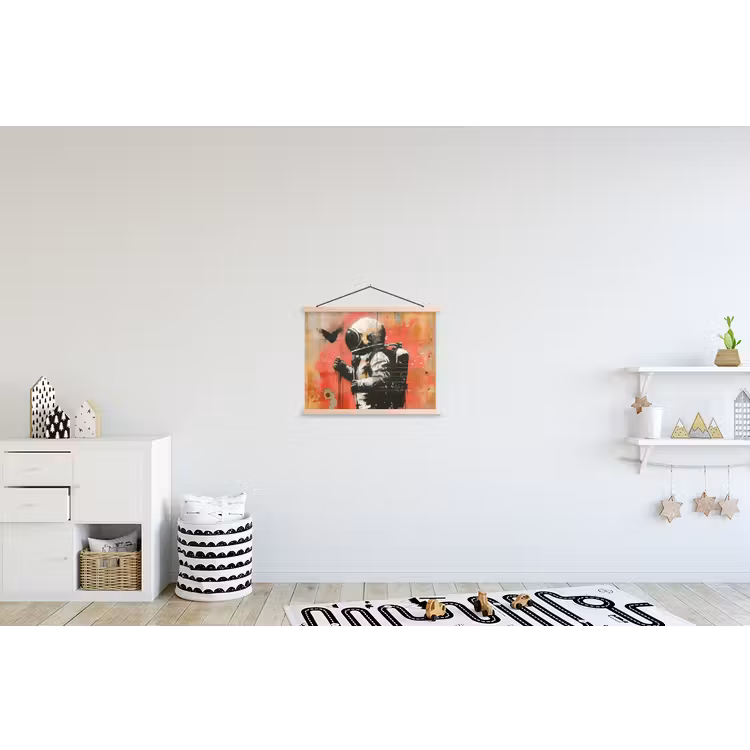Graffiti - Astronaut - Street art - Ruimte - Banksy textielposter latten blank klein -kinderkamer