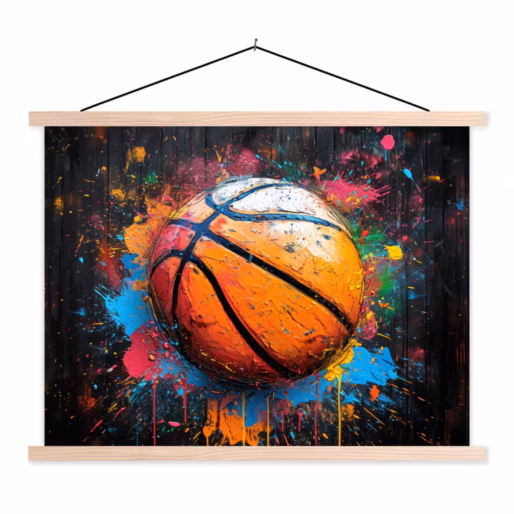 Graffiti - Basketbal - Verf - Sport textielposter latten blank klein -3d