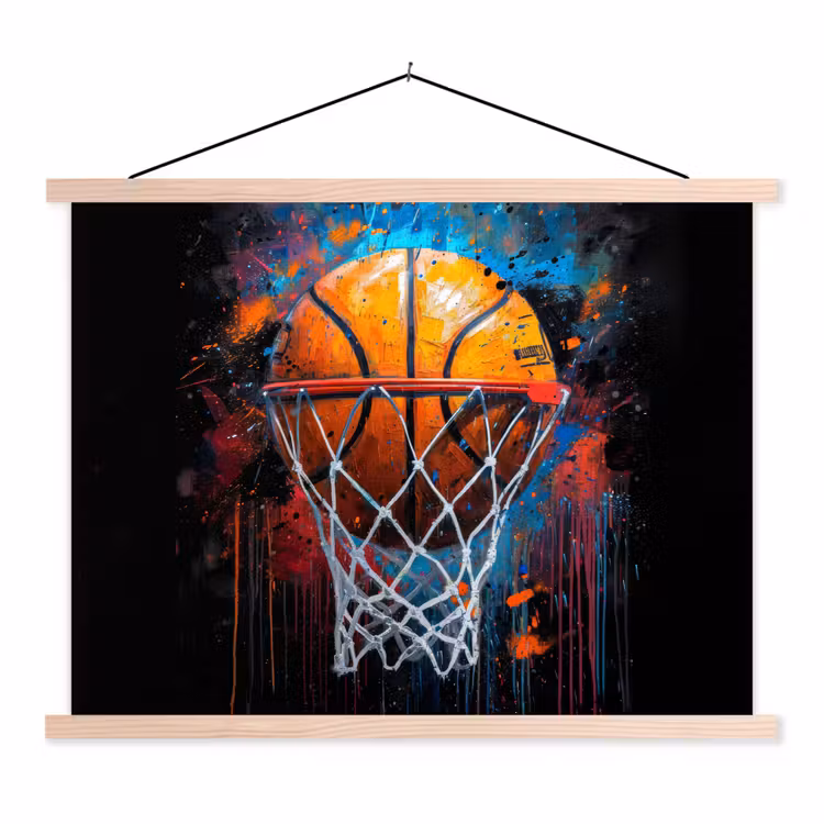 Graffiti - Basketbal - Sport - Zwart - Street art textielposter latten blank klein -3d
