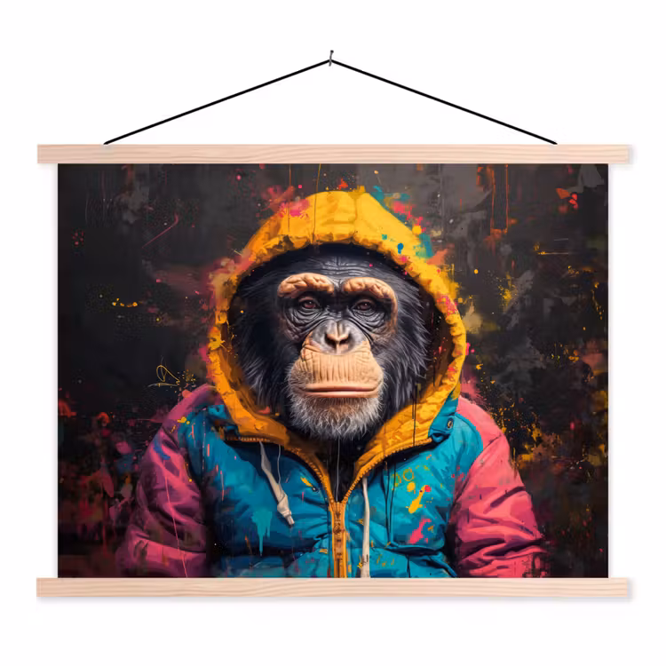 Graffiti - Chimpansee - Jas - Aap - Verf textielposter latten blank klein -3d