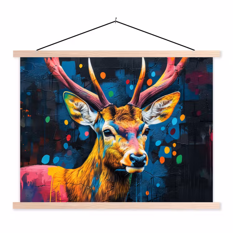 Graffiti - Hert - Dier - Kleurrijk textielposter latten blank klein -3d