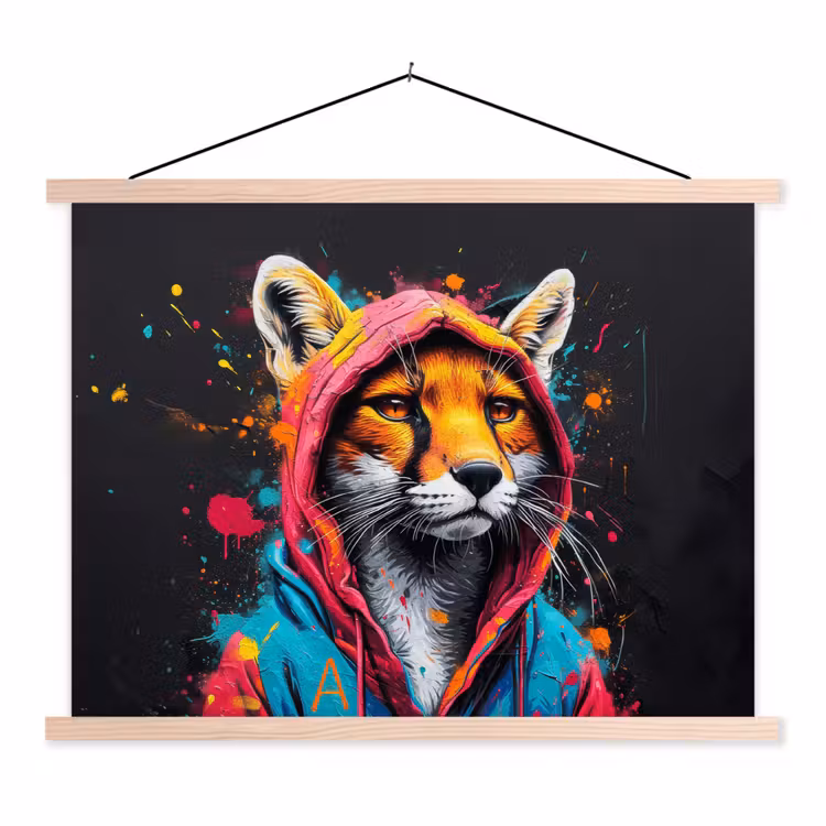 Graffiti - Vos - Jas - Pop art textielposter latten blank klein -3d