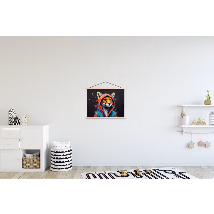 Graffiti - Vos - Jas - Pop art textielposter latten blank klein -kinderkamer