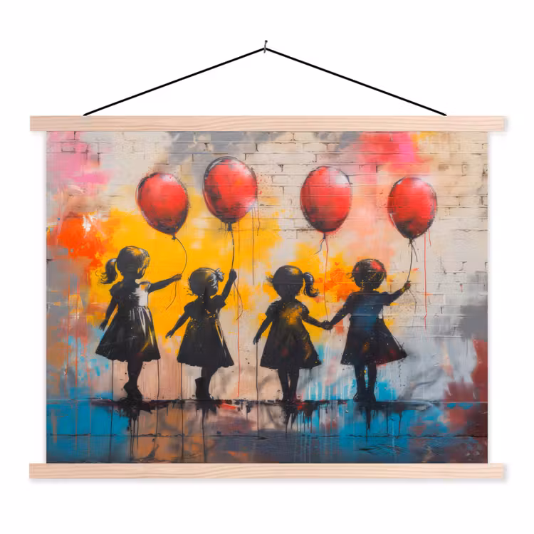 Graffiti - Kinderen - Street art - Ballon - Banksy textielposter latten blank klein -3d