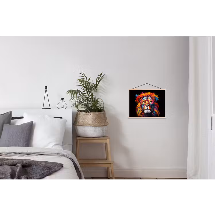 Graffiti - Leeuw - Bril - Zwart textielposter latten blank klein -woonkamer