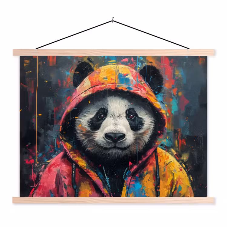 Graffiti - Panda - Jas - Kleurrijk textielposter latten blank klein -3d
