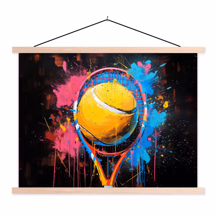 Graffiti - Tennis - Sport - Racket textielposter latten blank klein -3d