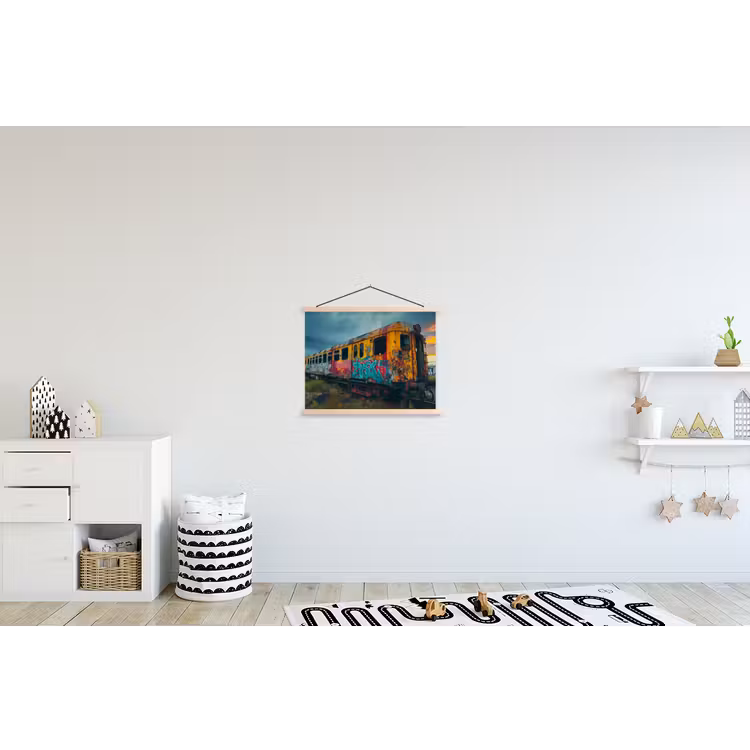 Graffiti - Trein - Street art - Verlaten textielposter latten blank klein -kinderkamer