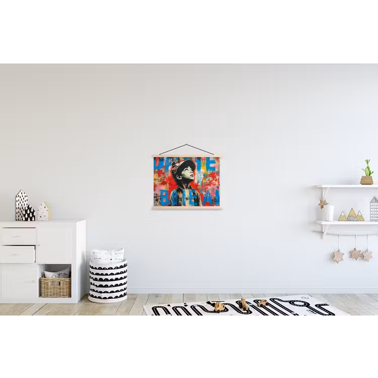Graffiti - Vintage - Jongen - Street art - Neon - Banksy textielposter latten blank klein -kinderkamer