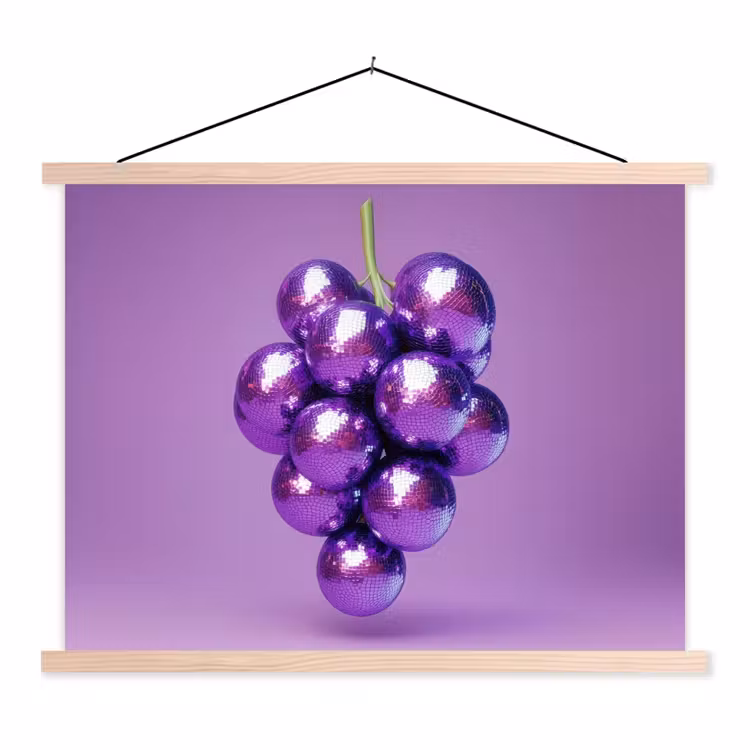 Druif - Disco - Glitter - Paars textielposter latten blank klein -3d