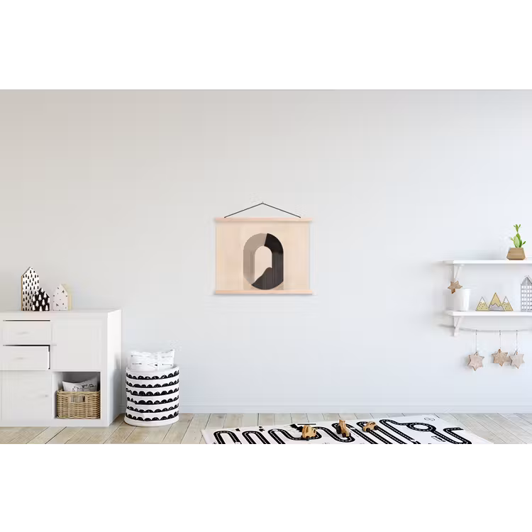 Grafisch gebogen motief - Beige textielposter latten blank klein -kinderkamer