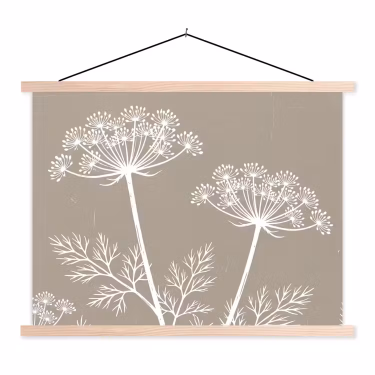 Grafisch - Fluitenkruid - Taupe textielposter latten blank klein -3d