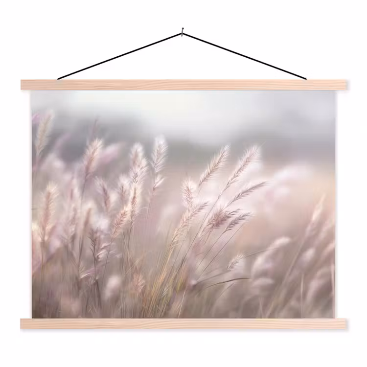 Graspluimen - Wind - Beige - Mistig textielposter latten blank klein -3d