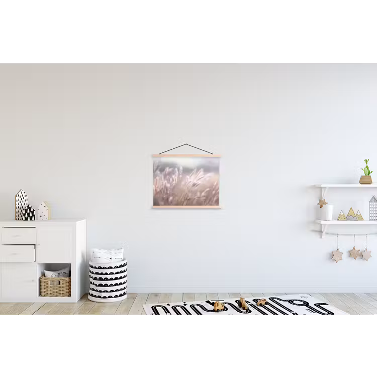 Graspluimen - Wind - Beige - Mistig textielposter latten blank klein -kinderkamer