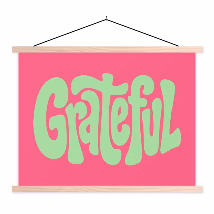 Grateful - Groen - Grafisch - Vloeiend textielposter latten blank klein -3d