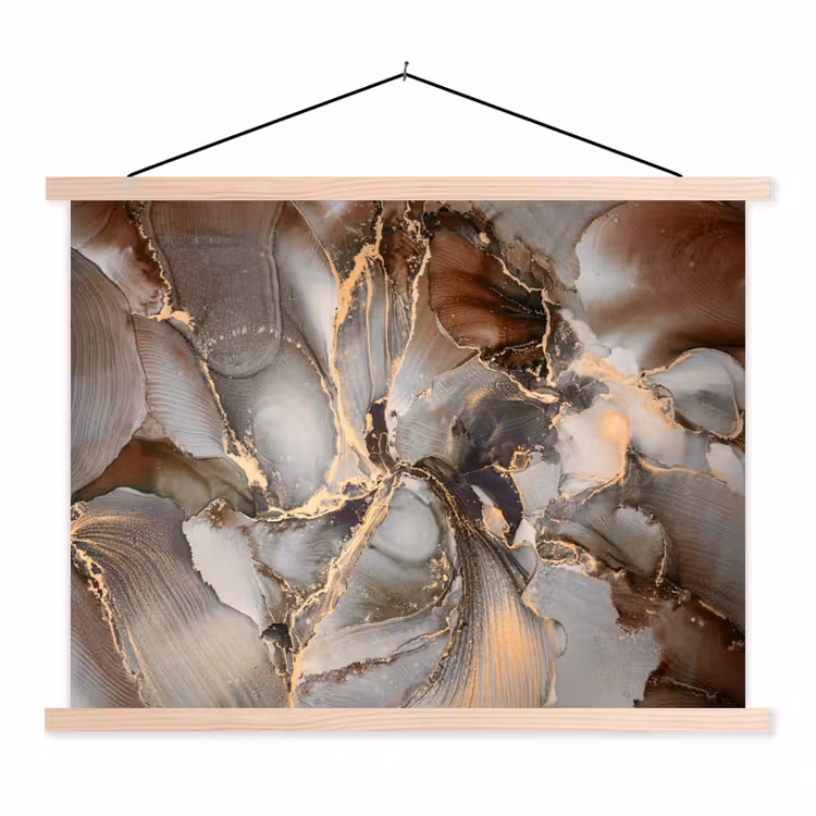 Grijs - Goud - Marmer - Marmerlook textielposter latten blank klein -3d