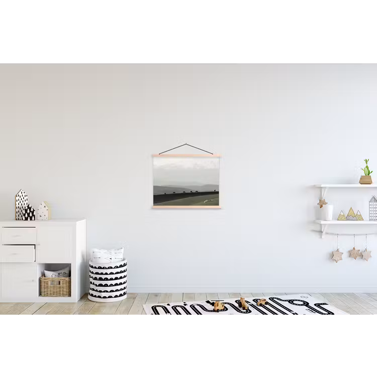 Grijs - Berg - Paarden textielposter latten blank klein -kinderkamer