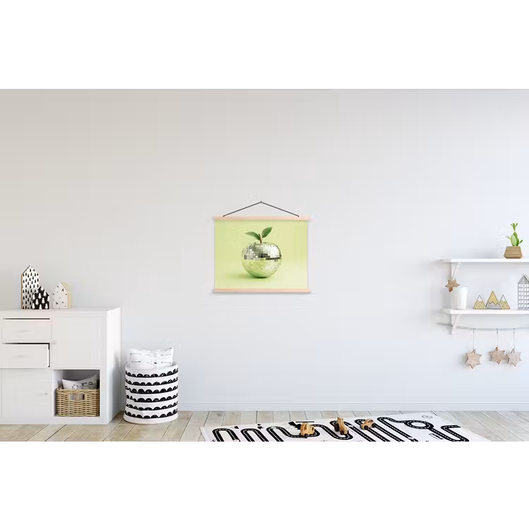 Groen - Disco - Decoratie - Appel textielposter latten blank klein -kinderkamer