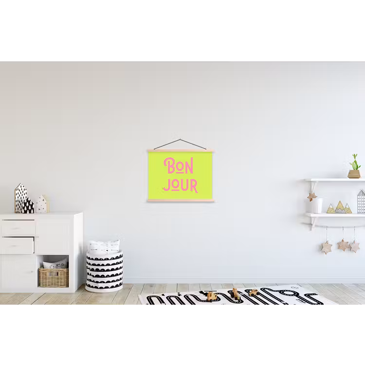 Groen - Roze bonjour - art-deco textielposter latten blank klein -kinderkamer
