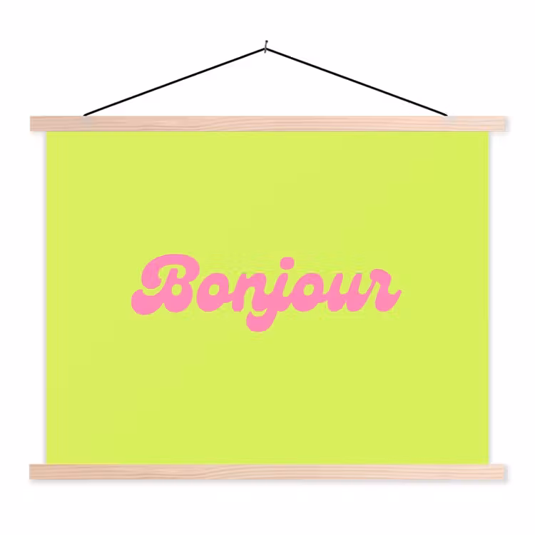 Groen - Roze bonjour - Retro textielposter latten blank klein -3d