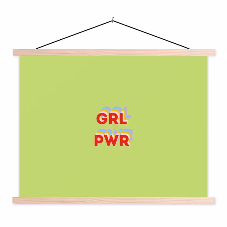 Grl pwr - Groen - Rood - 3D textielposter latten blank klein -3d