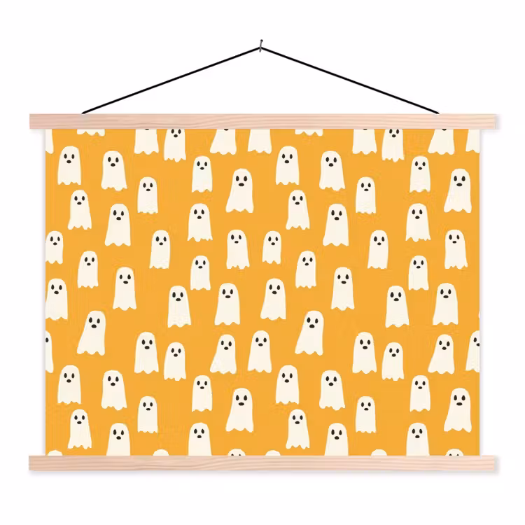 Halloween - Spookjes - Oker textielposter latten blank klein 122 -3d