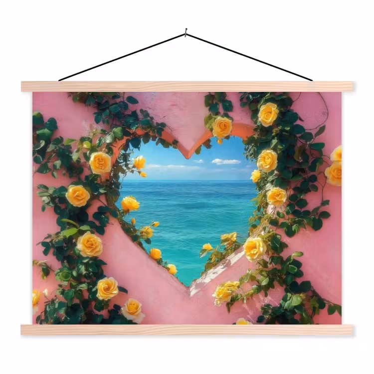 Hart - Zee - Muur textielposter latten blank klein -3d