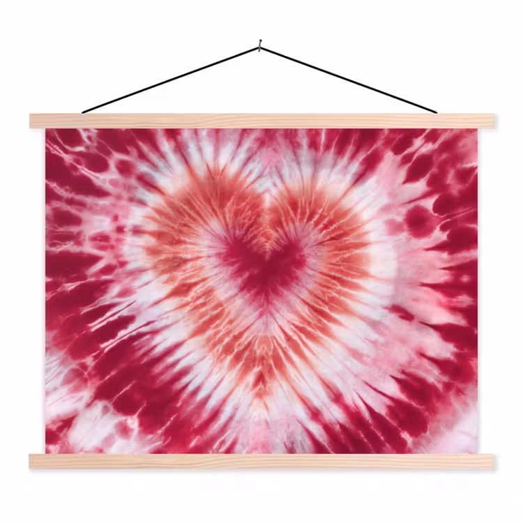 Hartvorm - Roze - Tie dye textielposter latten blank klein -3d