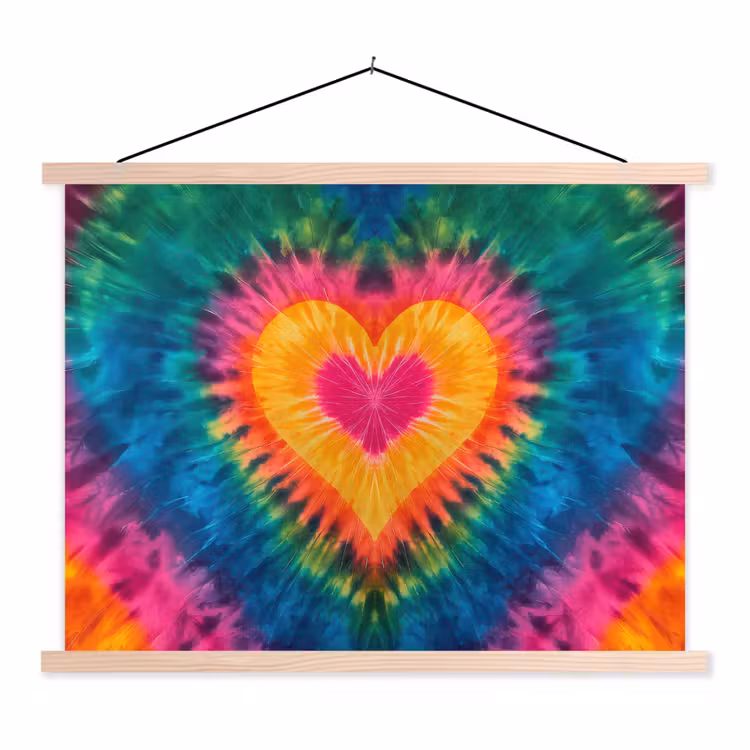 Hart - Tie Dye - Kleurrijk textielposter latten blank klein -3d