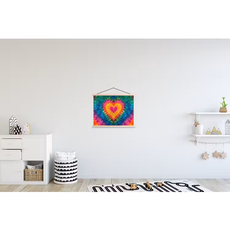 Hart - Tie Dye - Kleurrijk textielposter latten blank klein -kinderkamer