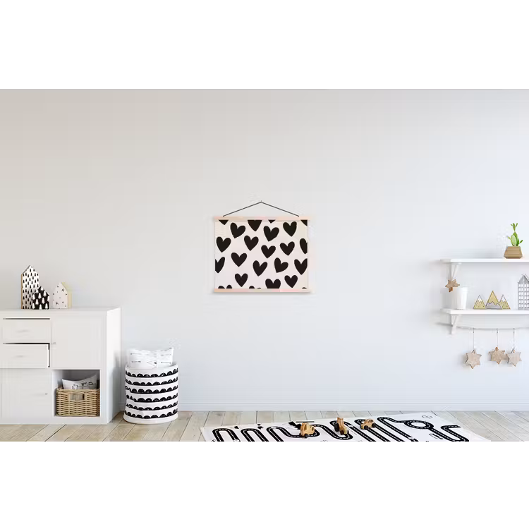 Hartjes - Zwart - Beige textielposter latten blank klein -kinderkamer