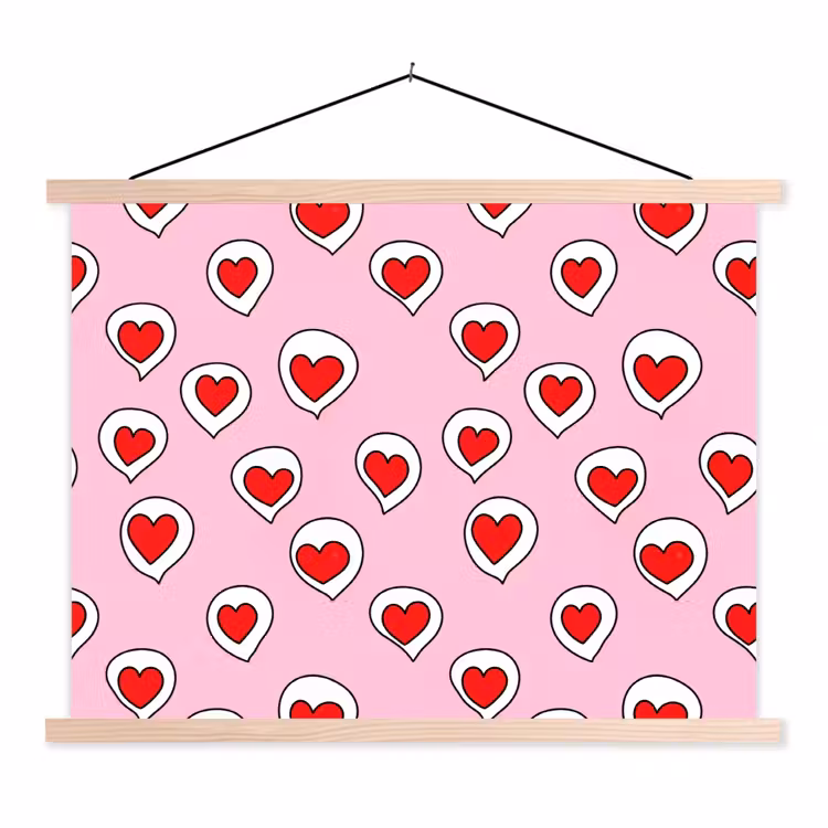 Hartjes - Patroon - Rood textielposter latten blank klein 122 -3d