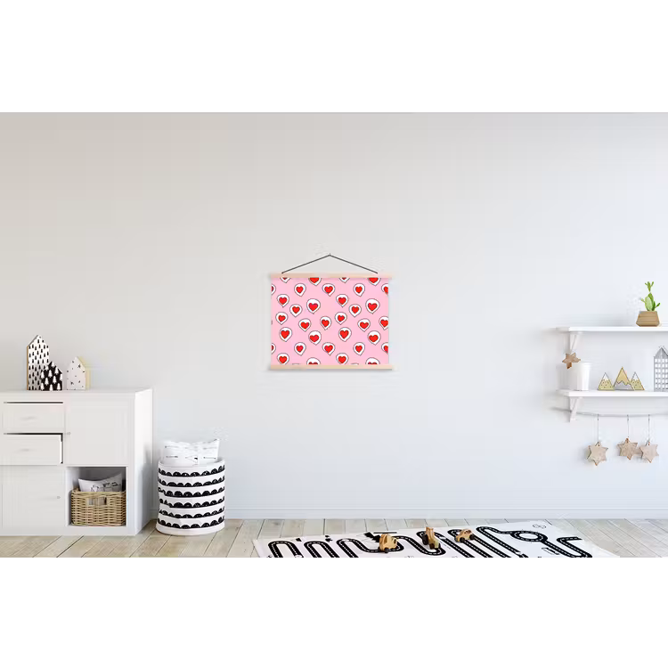 Hartjes - Patroon - Rood textielposter latten blank klein 122 -kinderkamer