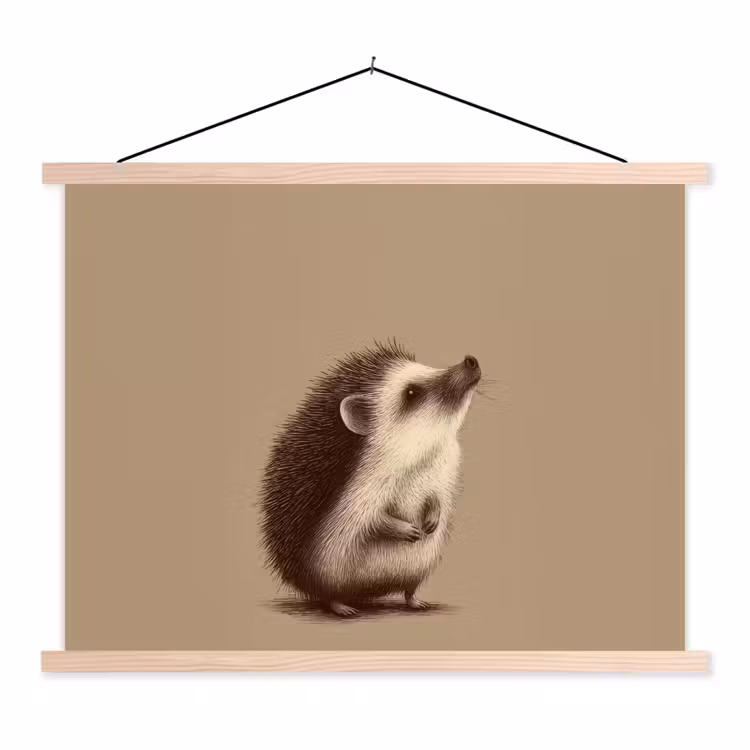 Egel - Snuitje - Bruin - Stekels textielposter latten blank klein -3d
