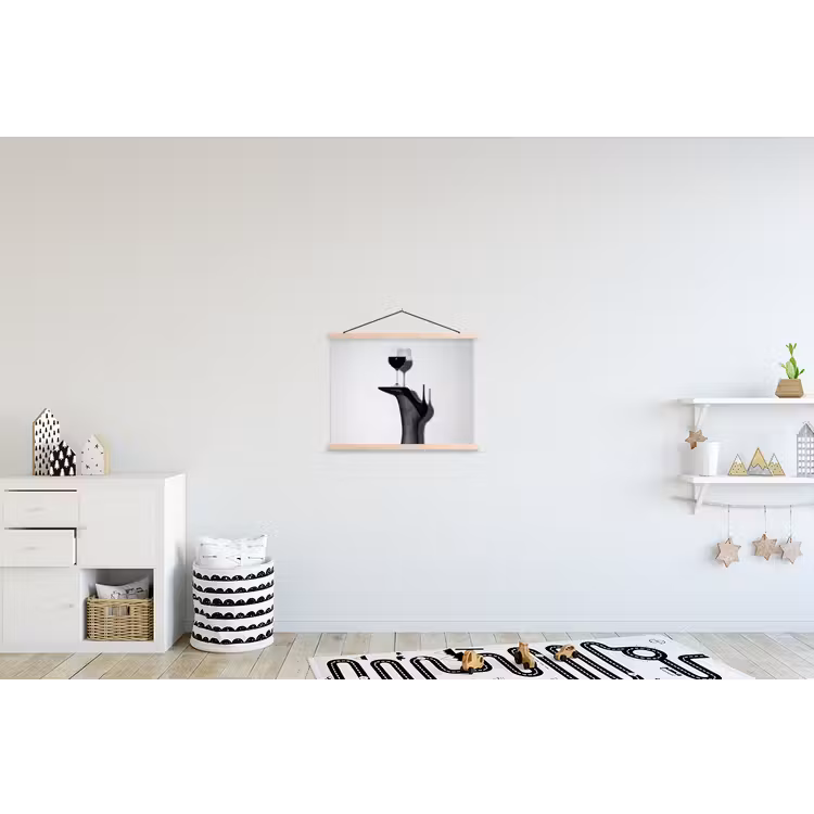 Hak - Wijn - Minimalistisch - Zwart textielposter latten blank klein -kinderkamer