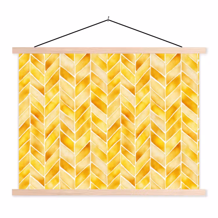 Visgraat - Aquarel - Patronen - Goudgeel textielposter latten blank klein 122 -3d