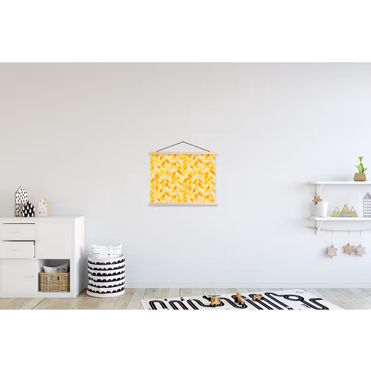 Visgraat - Aquarel - Patronen - Goudgeel textielposter latten blank klein 122 -kinderkamer