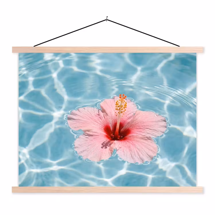 Hibiscus - Water - Roze textielposter latten blank klein -3d